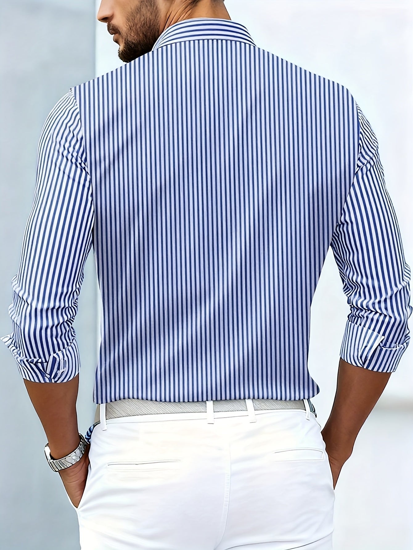 Cristian - Camicia da uomo a righe vintage con maniche lunghe