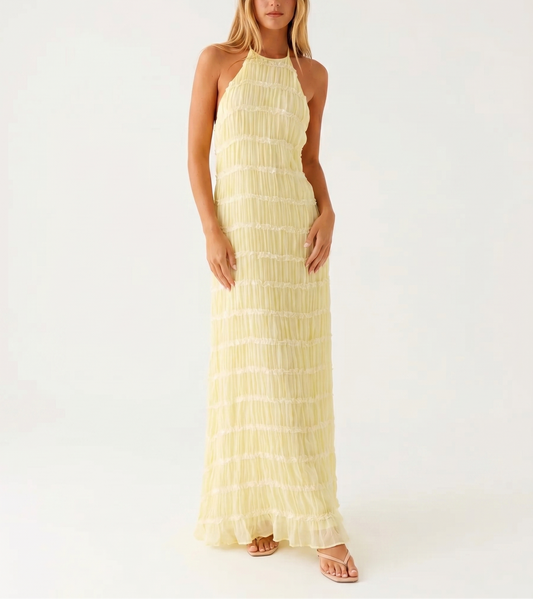Maite - Vestito Maxi Elegante Estivo con Scollo all'Americana