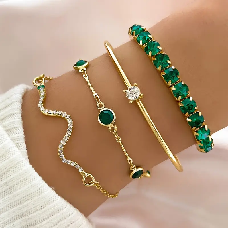 Serena - Set di Braccialetti Vintage con Zircone Verde