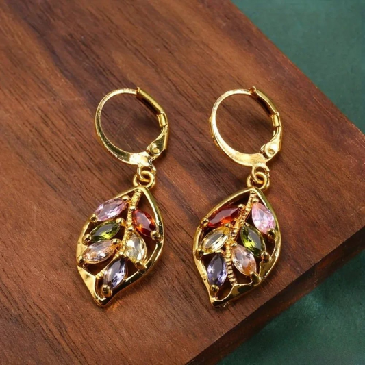 Asunción - Orecchini Vintage Multicolori in Foglia d'Oro