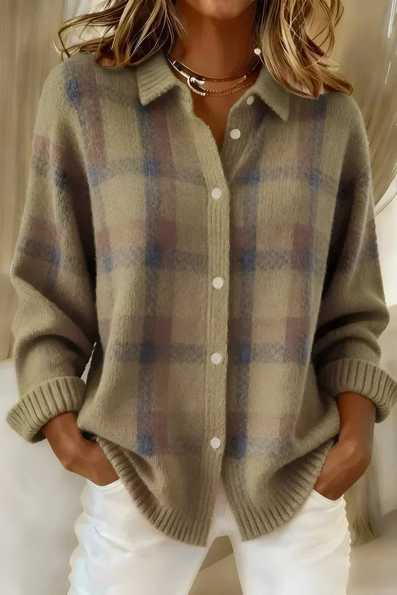 Giorgia - Caldo e Confortevole un Quadri in Maglia Cardigan