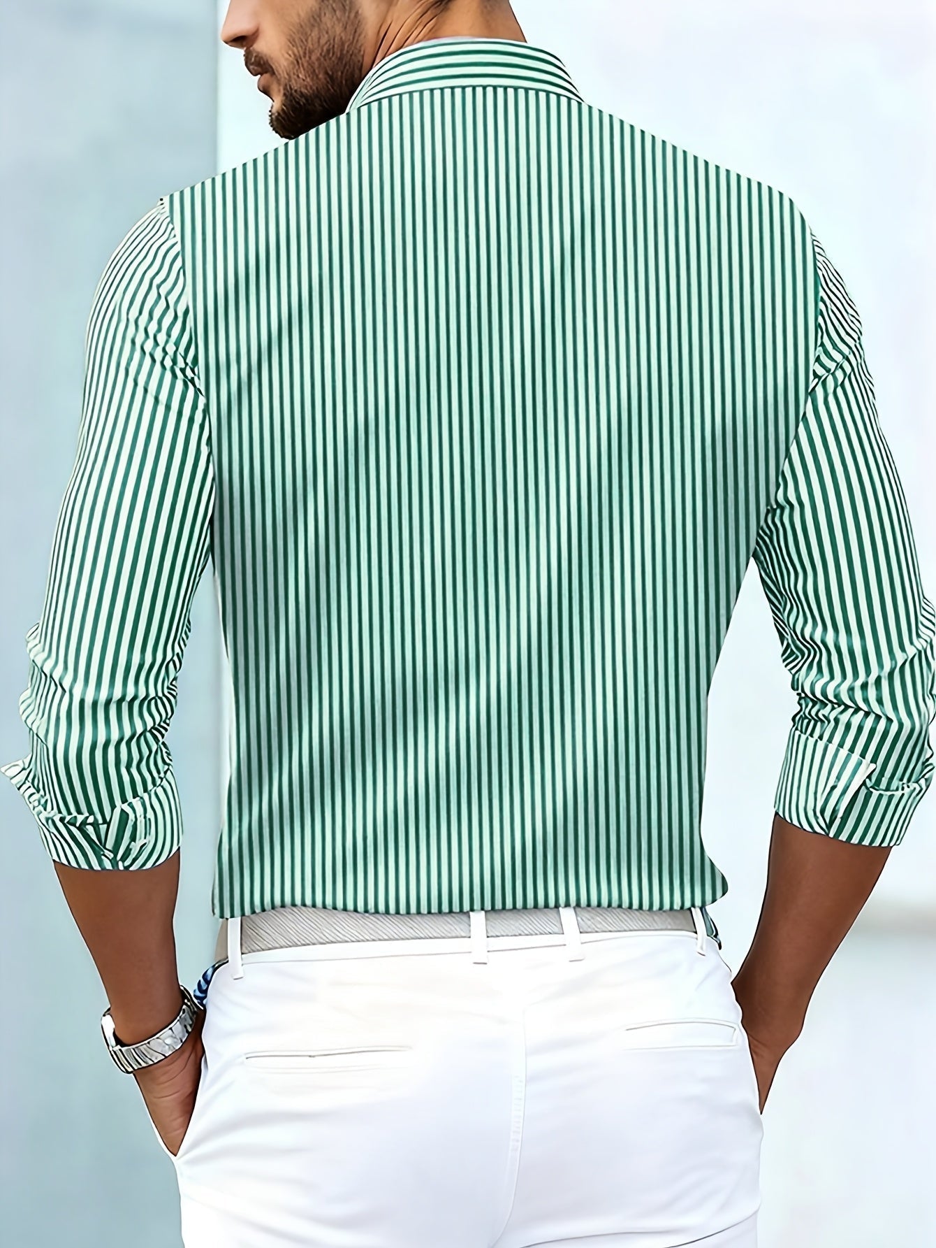 Cristian - Camicia da uomo a righe vintage con maniche lunghe