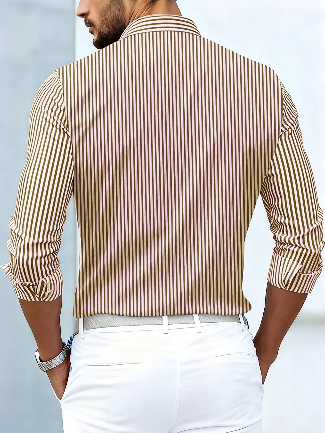 Cristian - Camicia da uomo a righe vintage con maniche lunghe