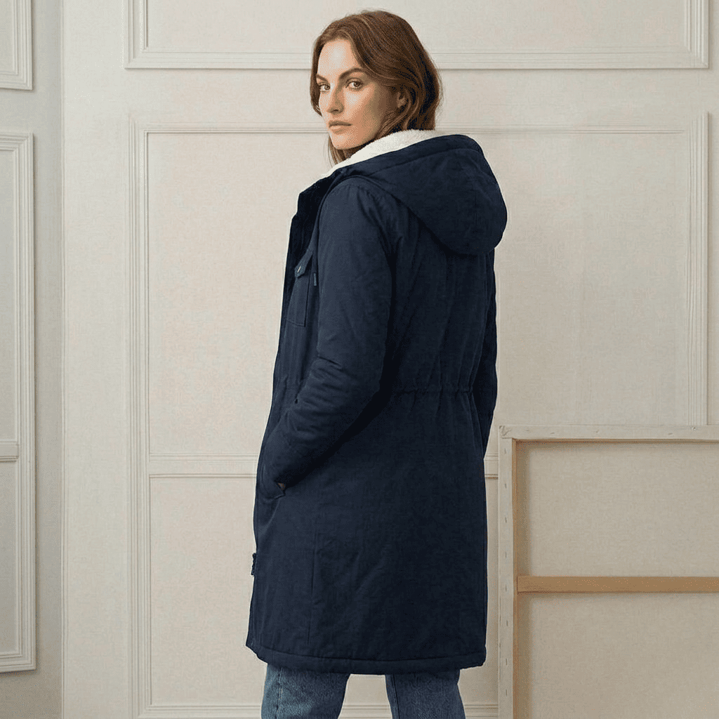 Carlotta - Cappotto Impermeabile Caldo con Cappuccio