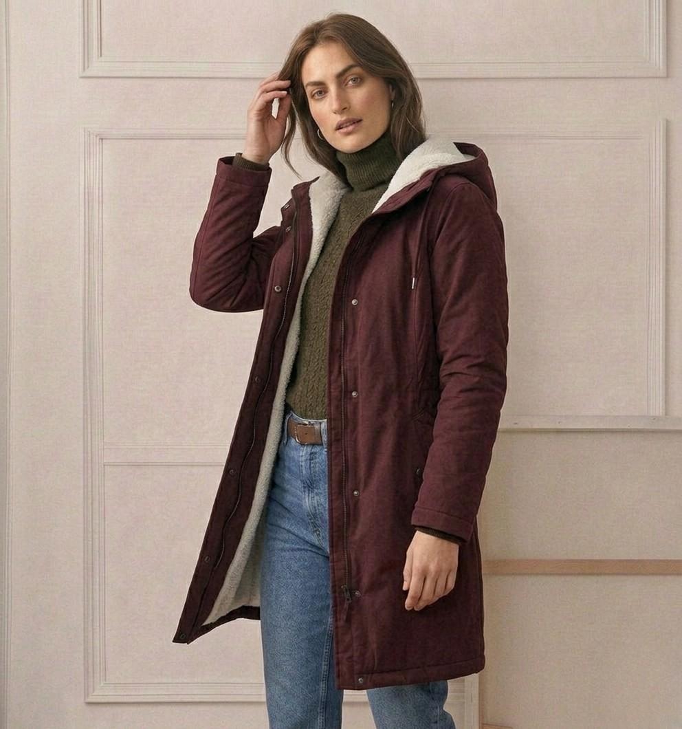 Carlotta - Cappotto Impermeabile Caldo con Cappuccio