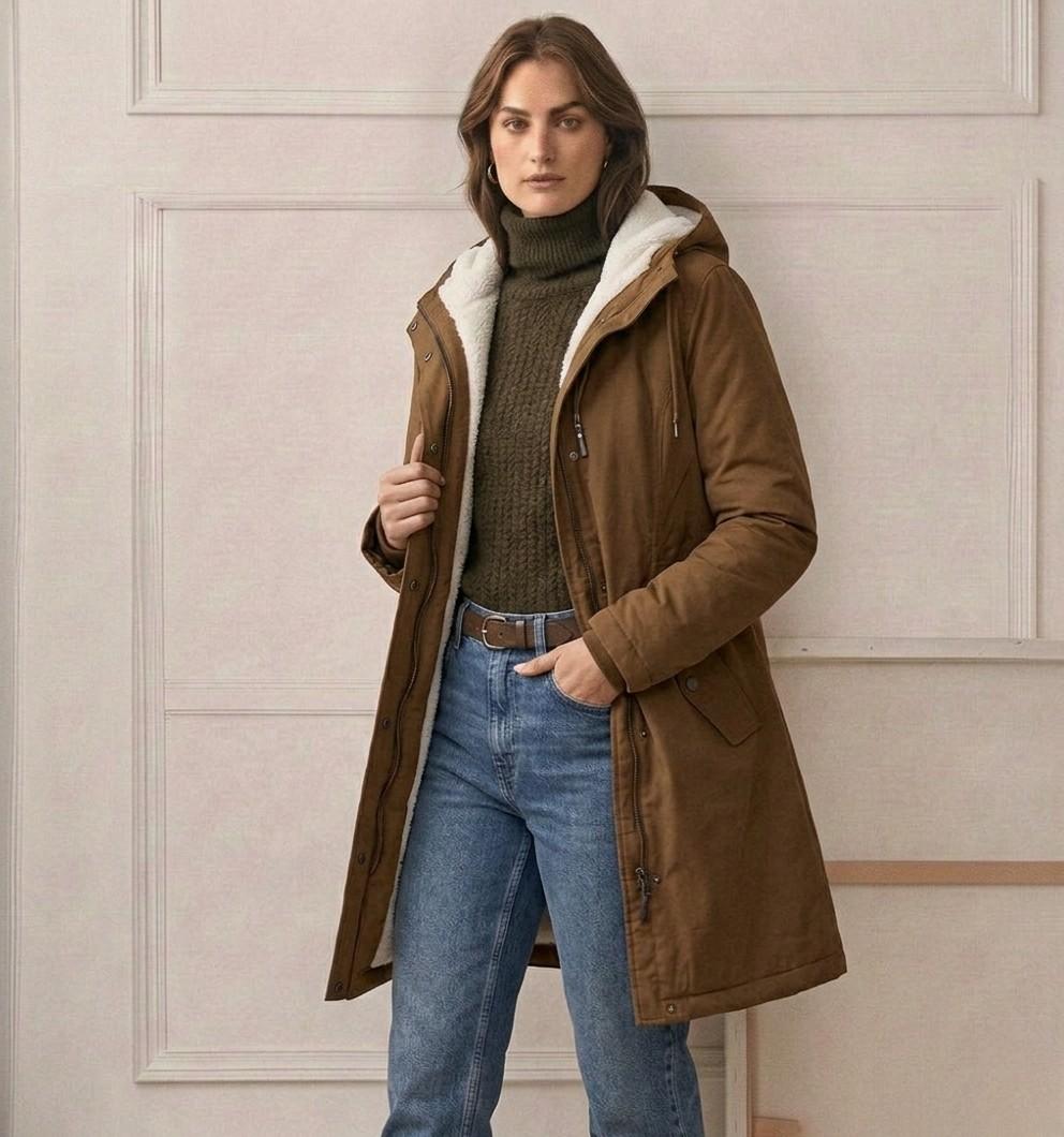 Carlotta - Cappotto Impermeabile Caldo con Cappuccio