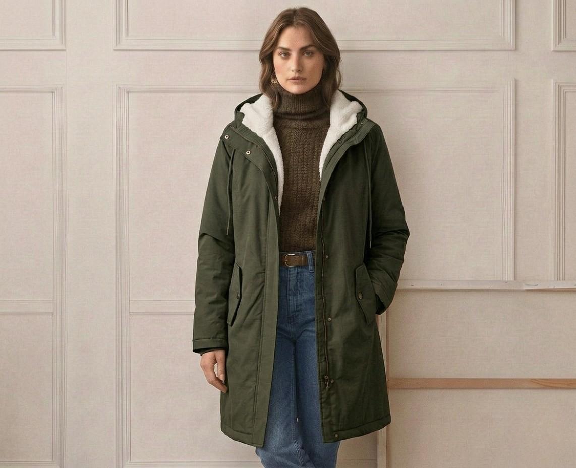 Carlotta - Cappotto Impermeabile Caldo con Cappuccio