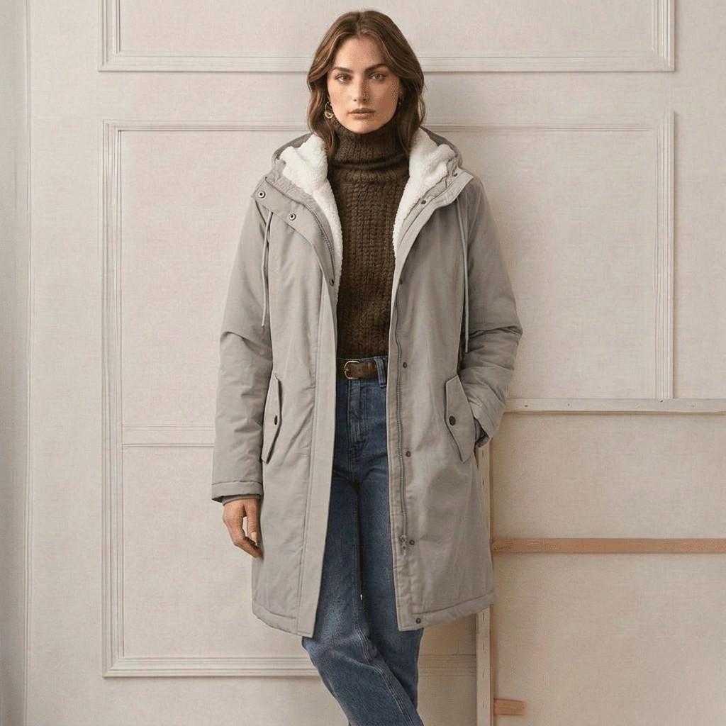 Carlotta - Cappotto Impermeabile Caldo con Cappuccio
