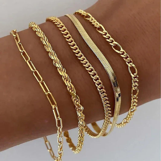 Emilia - Set di 5 Braccialetti in Oro