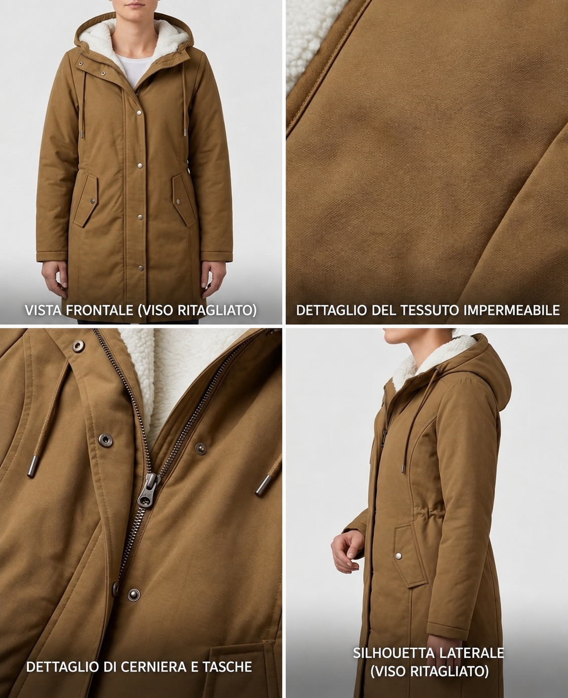 Carlotta - Cappotto Impermeabile Caldo con Cappuccio