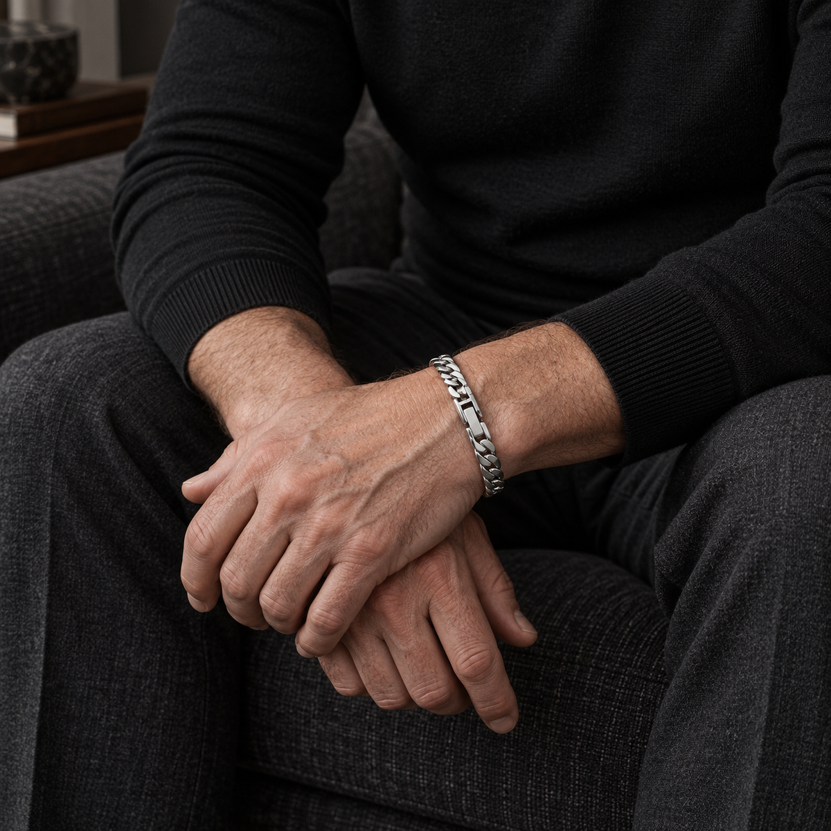Emanuele - Bracciale a Catena Cubana da Uomo in Lega Metallica
