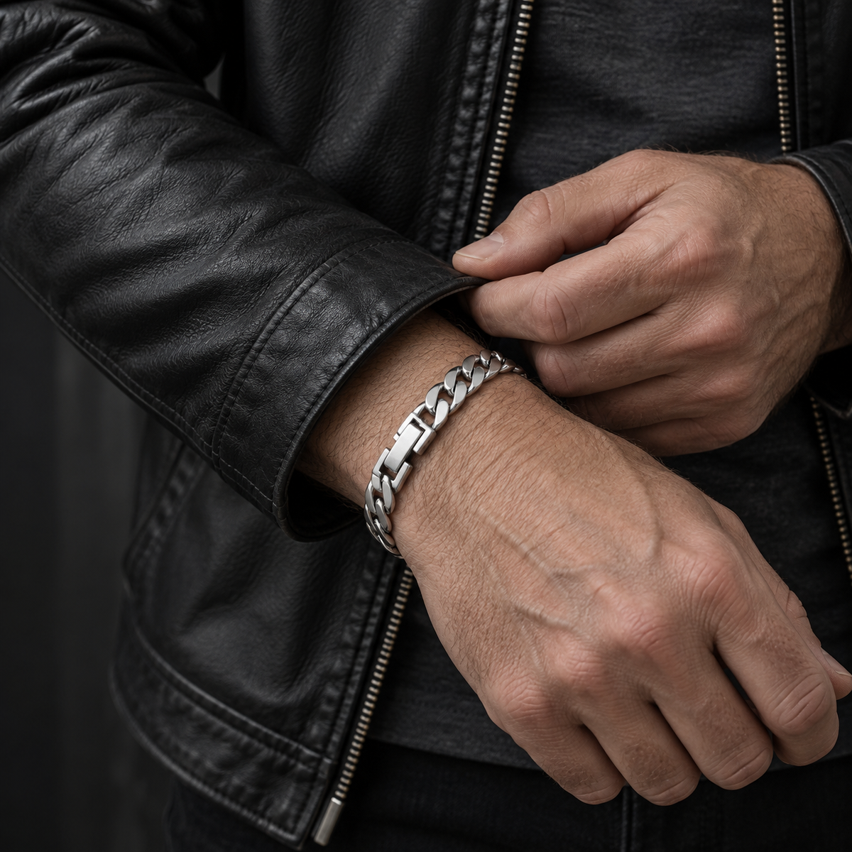 Emanuele - Bracciale a Catena Cubana da Uomo in Lega Metallica