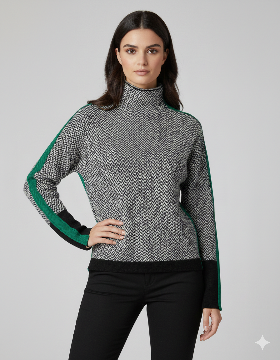 Malú | Maglione a collo alto con righe a contrasto