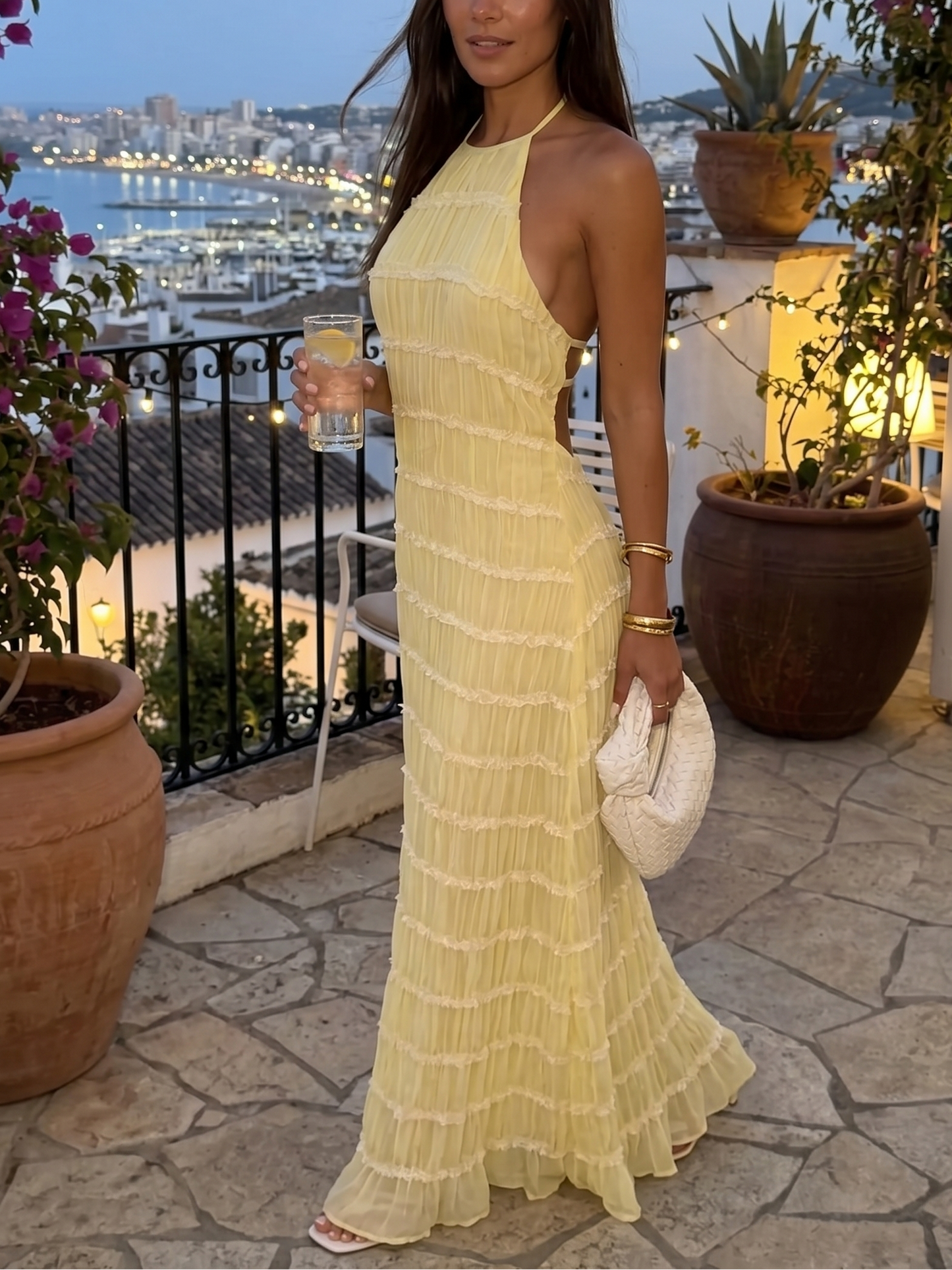 Maite - Vestito Maxi Elegante Estivo con Scollo a Halterneck