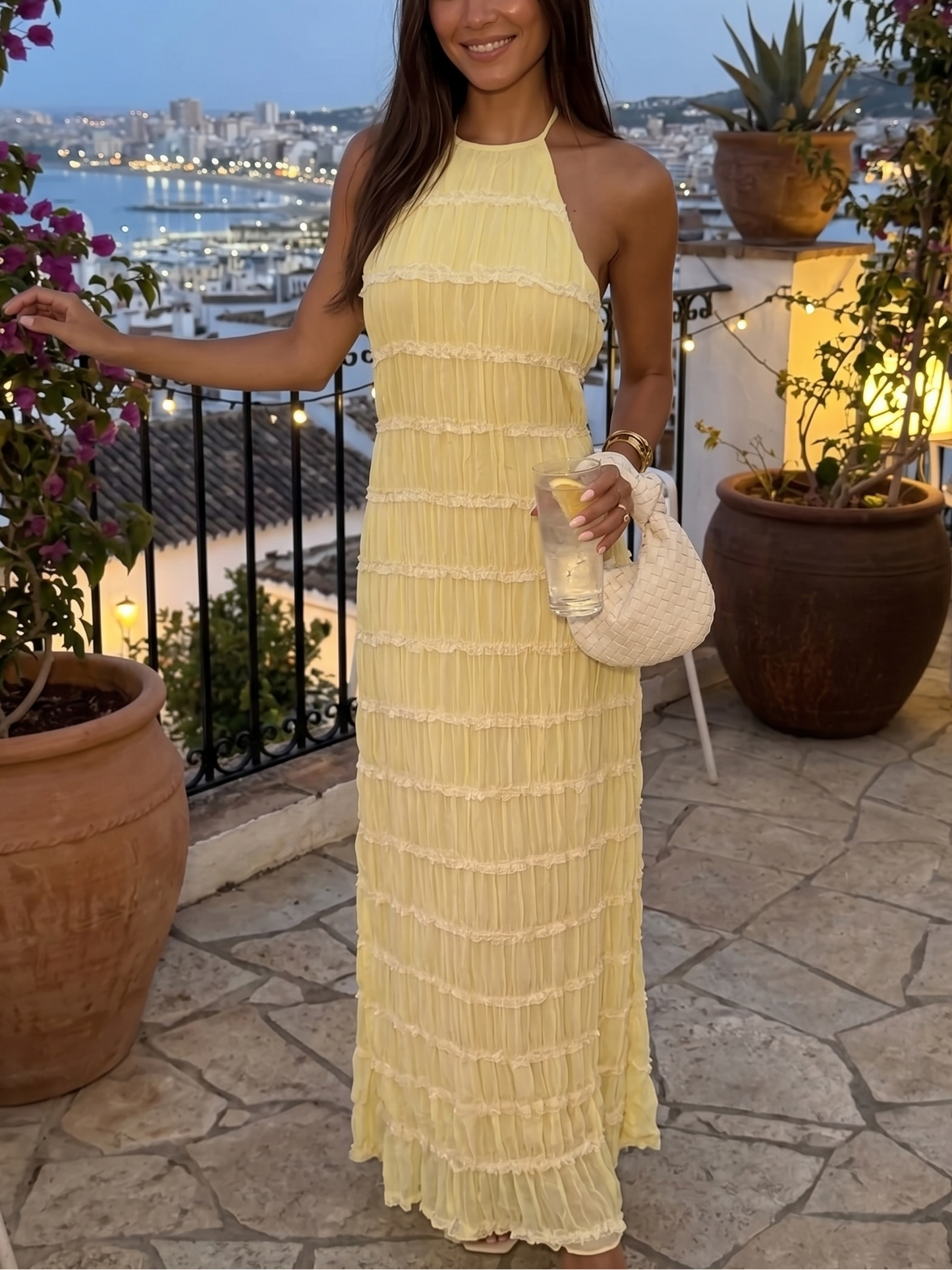 Maite - Vestito Maxi Elegante Estivo con Scollo a Halterneck