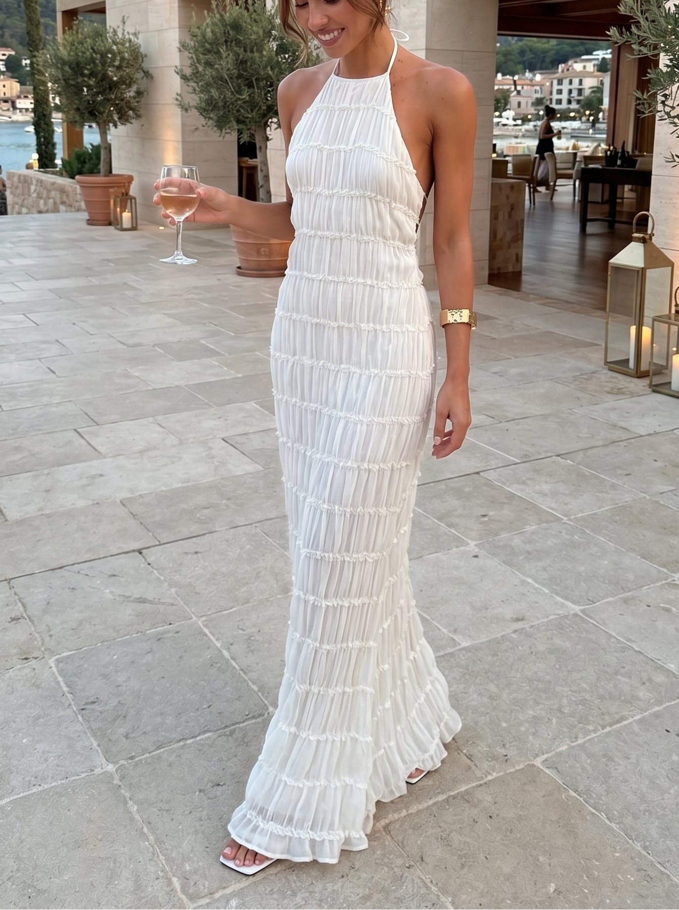 Maite - Vestito Maxi Elegante Estivo con Scollo a Halterneck