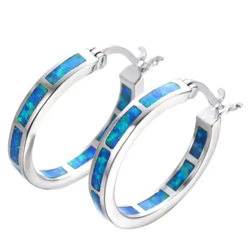 Belén - Orecchini Chic Circolari con Opale di Fuoco Blu