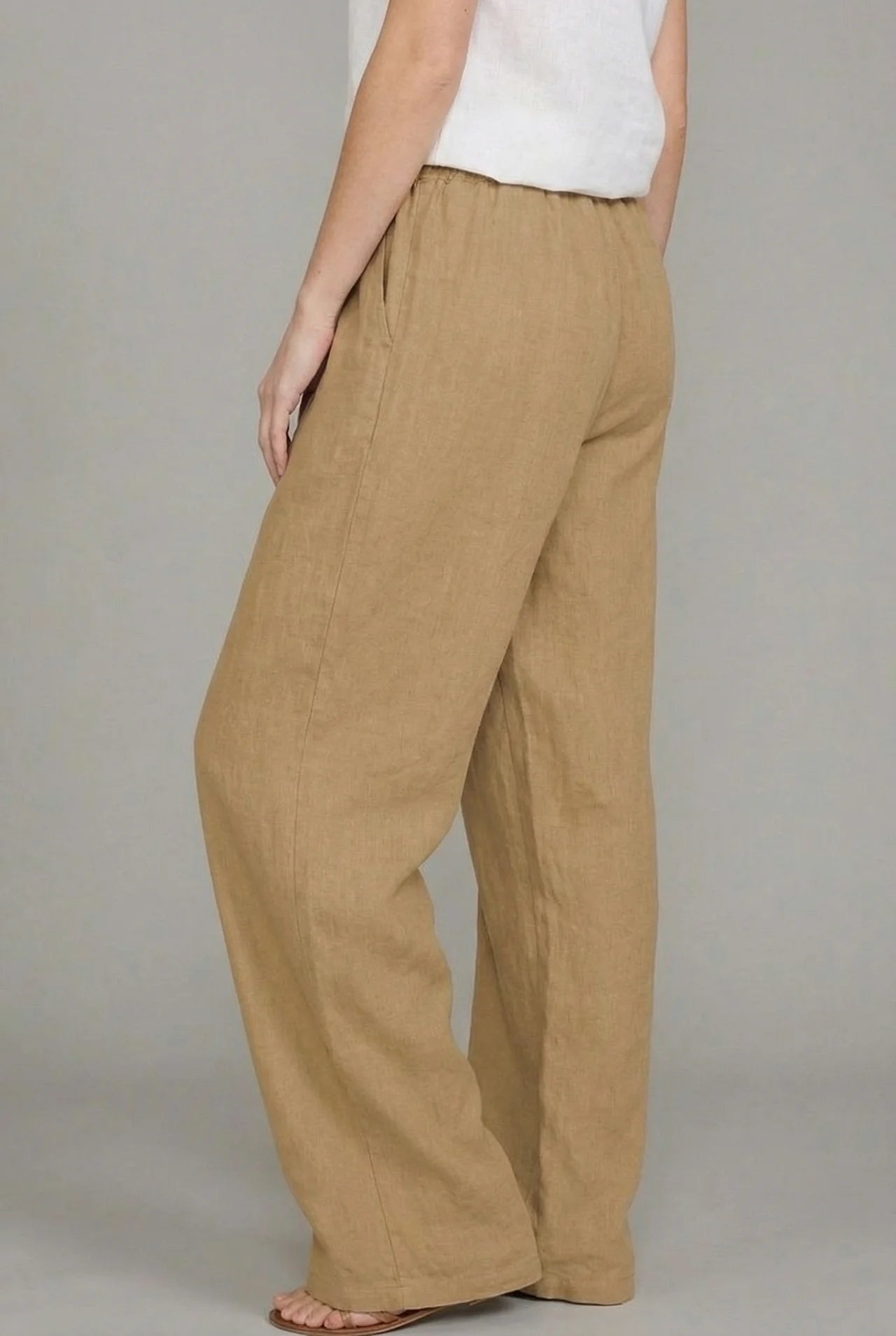 Abril | Pantaloni di lino a gamba larga da donna con cintura elastica e cordino