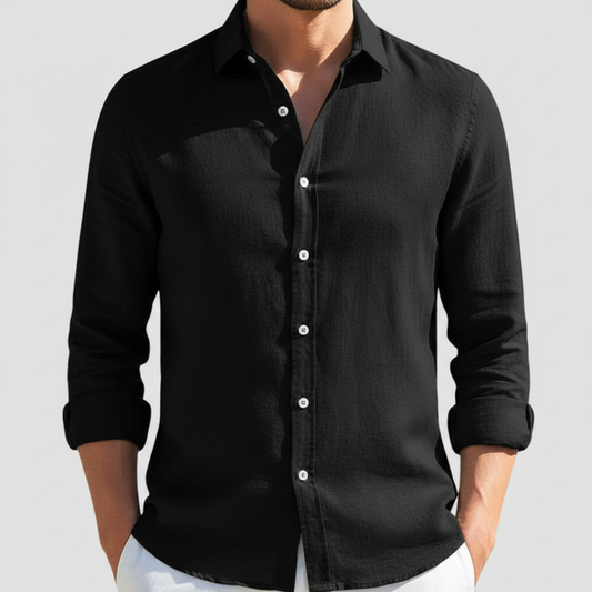 Álvaro | Camicia di lino da uomo a maniche lunghe con collo aperto