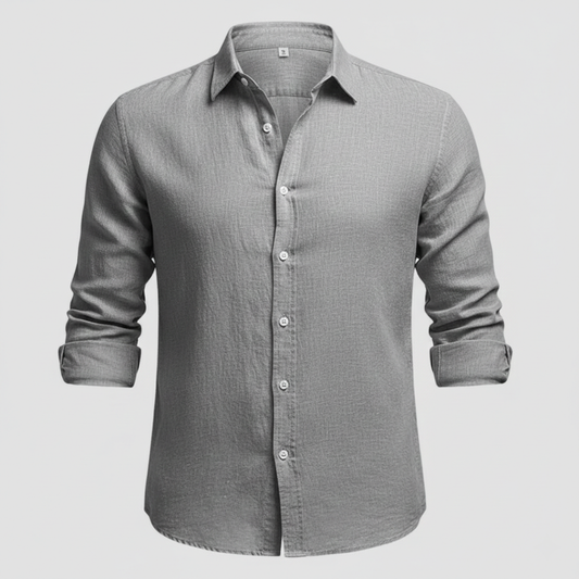 Álvaro - Camicia di Lino da Uomo a Maniche Lunghe con Collo Aperto