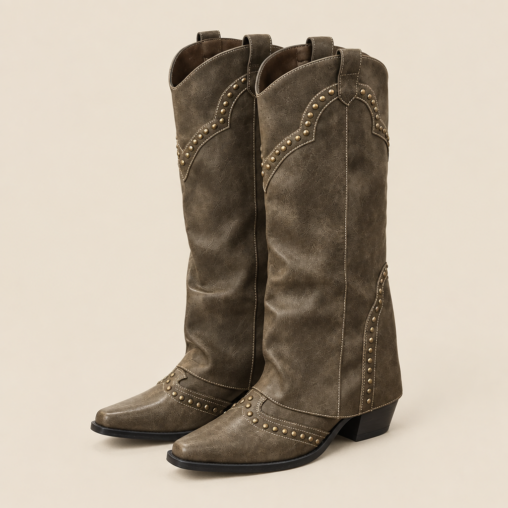 Stivali cowboy alti con tacco quadrato