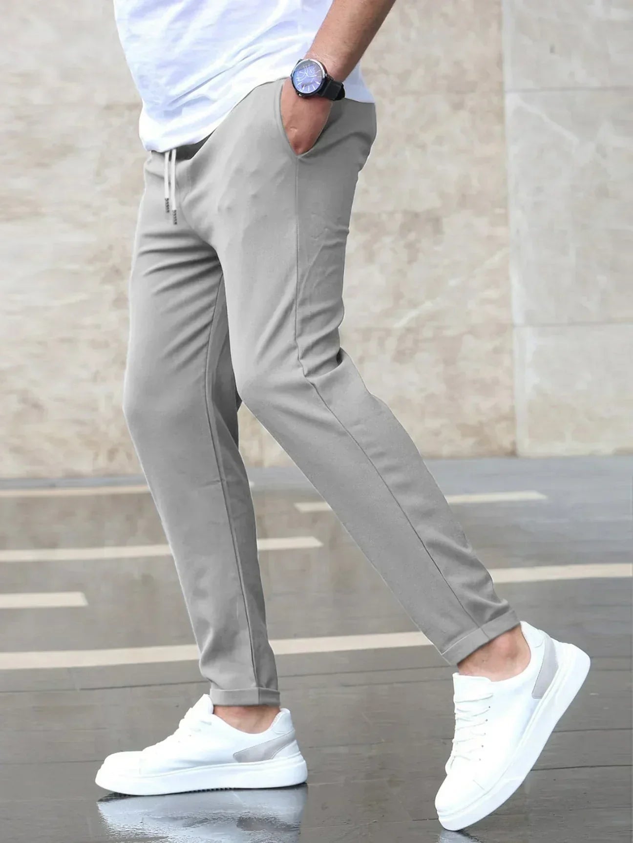 Gonzalo | Pantaloni Chino Slim Fit da Uomo con Vita Elastica e Cordino