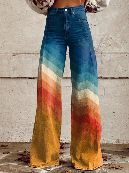Meria - Pantaloni retrò eleganti con motivo zigzag