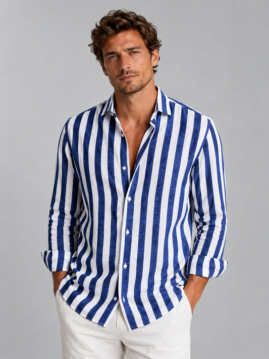 Martí | Camicia di lino a maniche lunghe da uomo a righe