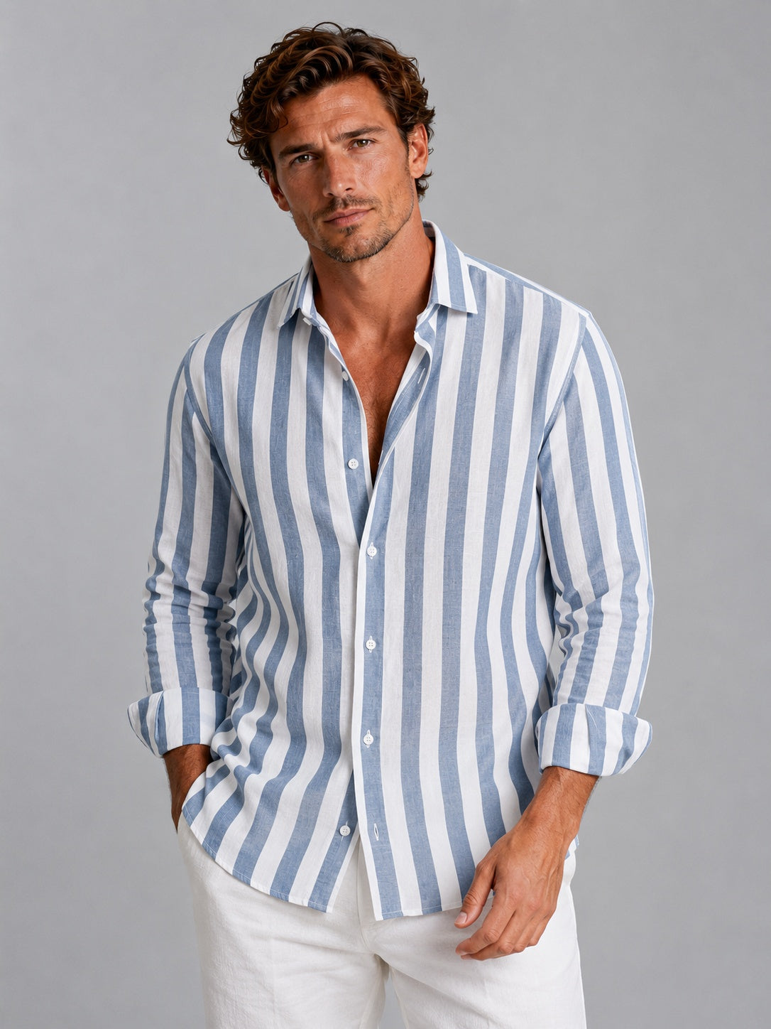 Martí | Camicia di lino a maniche lunghe da uomo a righe