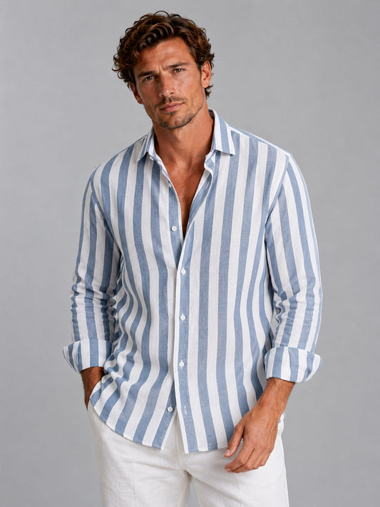 Martí - Camicia di Lino a Maniche Lunghe da Uomo a Righe