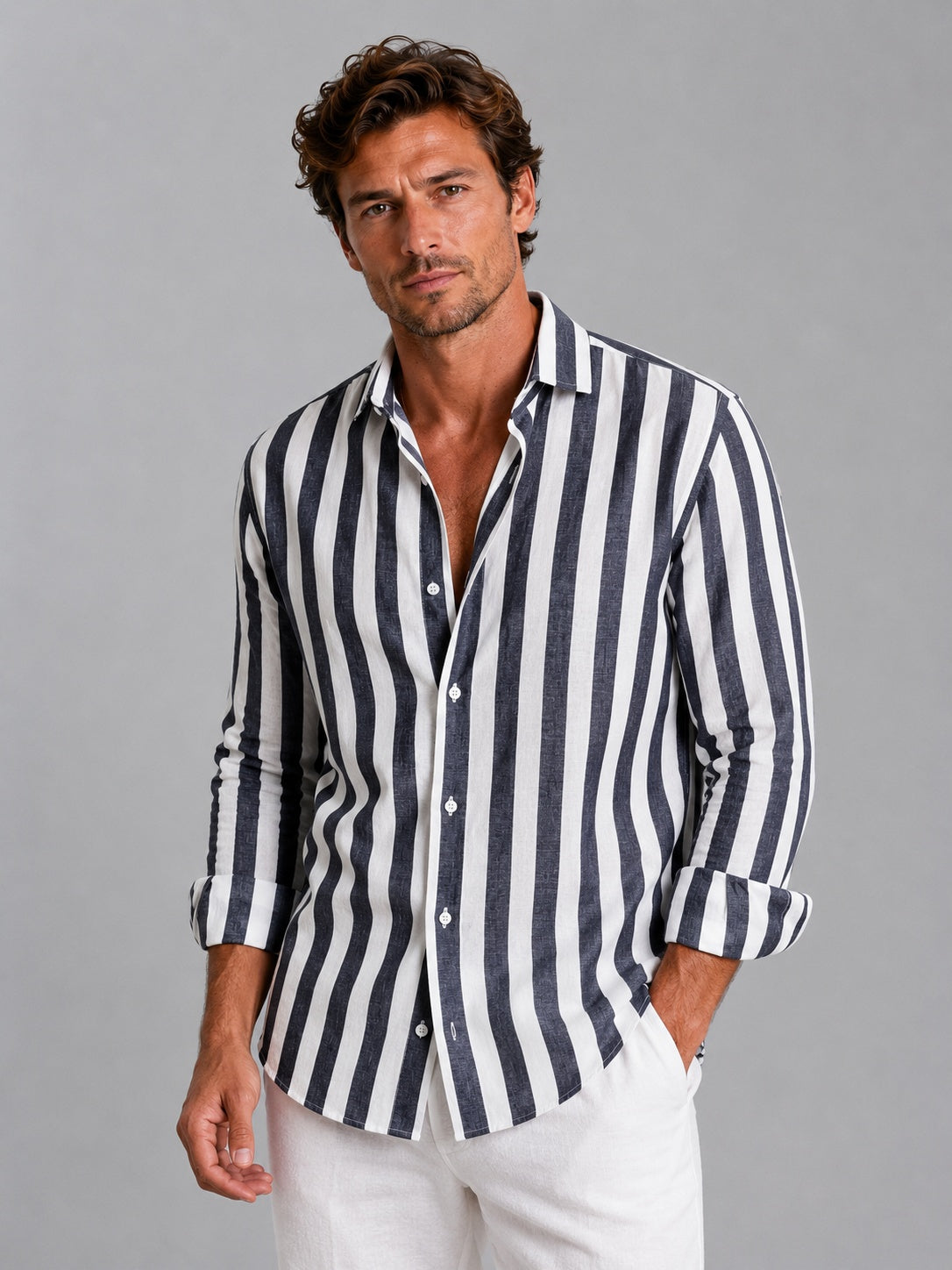Martí | Camicia di lino a maniche lunghe da uomo a righe