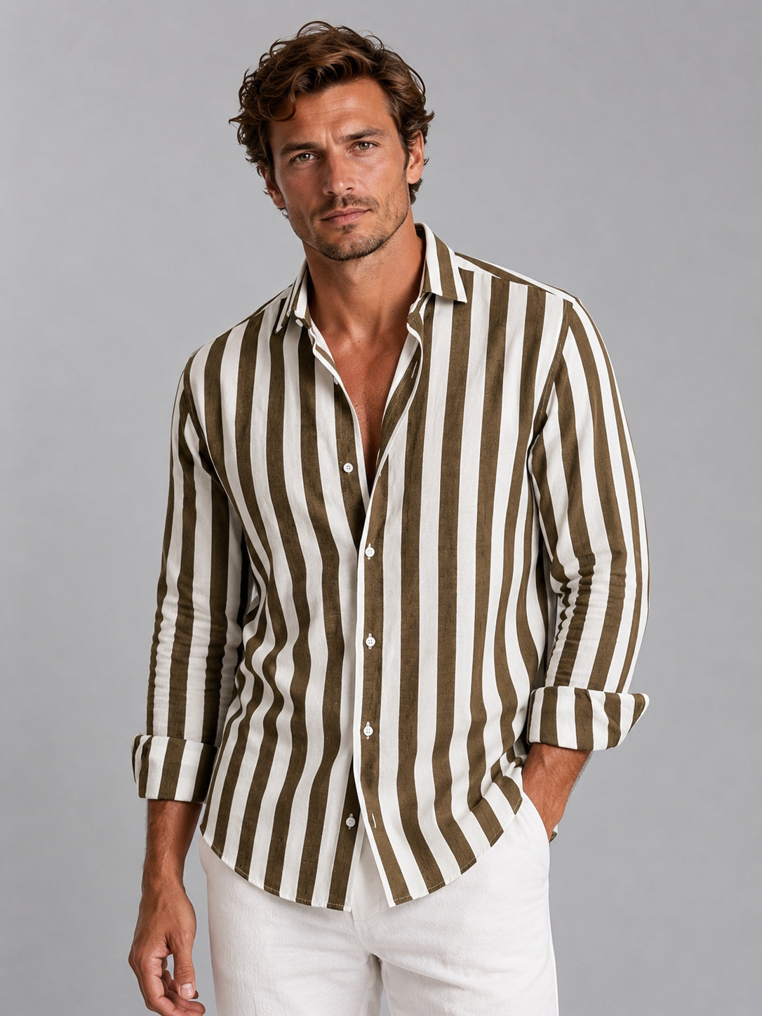 Martí | Camicia di lino a maniche lunghe da uomo a righe