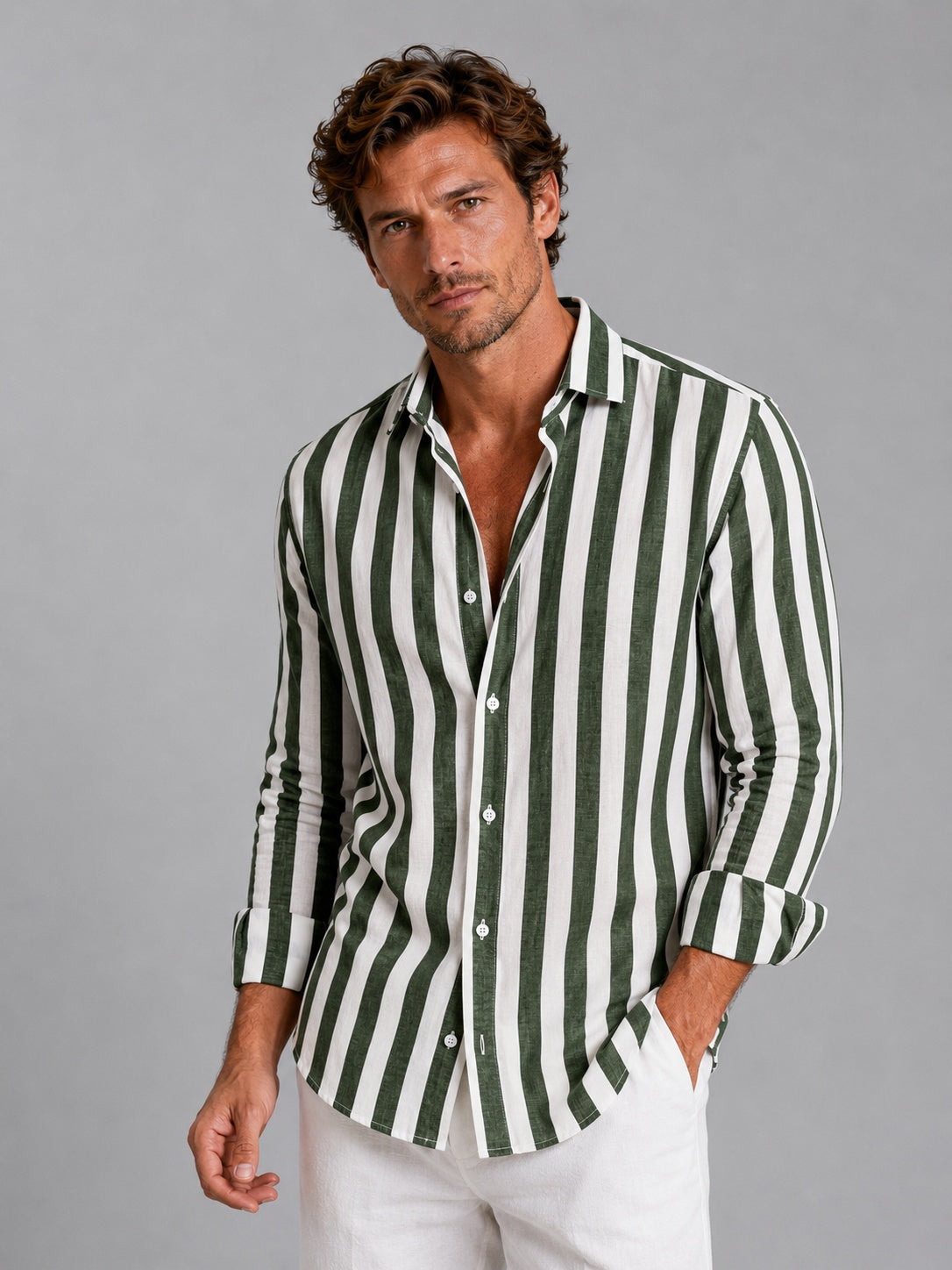 Martí | Camicia di lino a maniche lunghe da uomo a righe