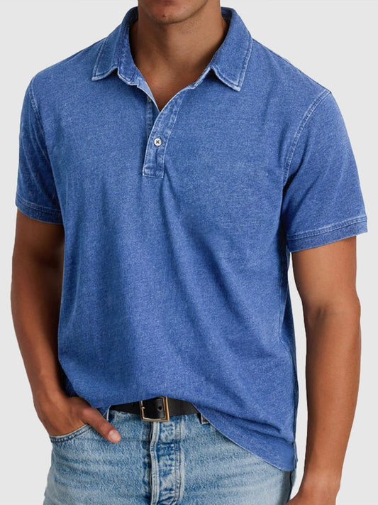 Mateo | Polo in denim di cotone a maniche corte da uomo con collo classico