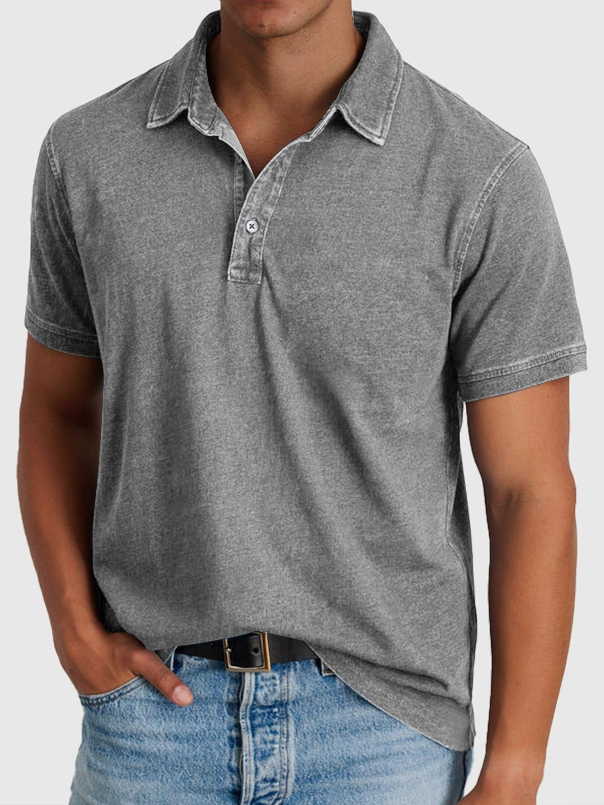Mateo | Polo in denim di cotone a maniche corte da uomo con collo classico