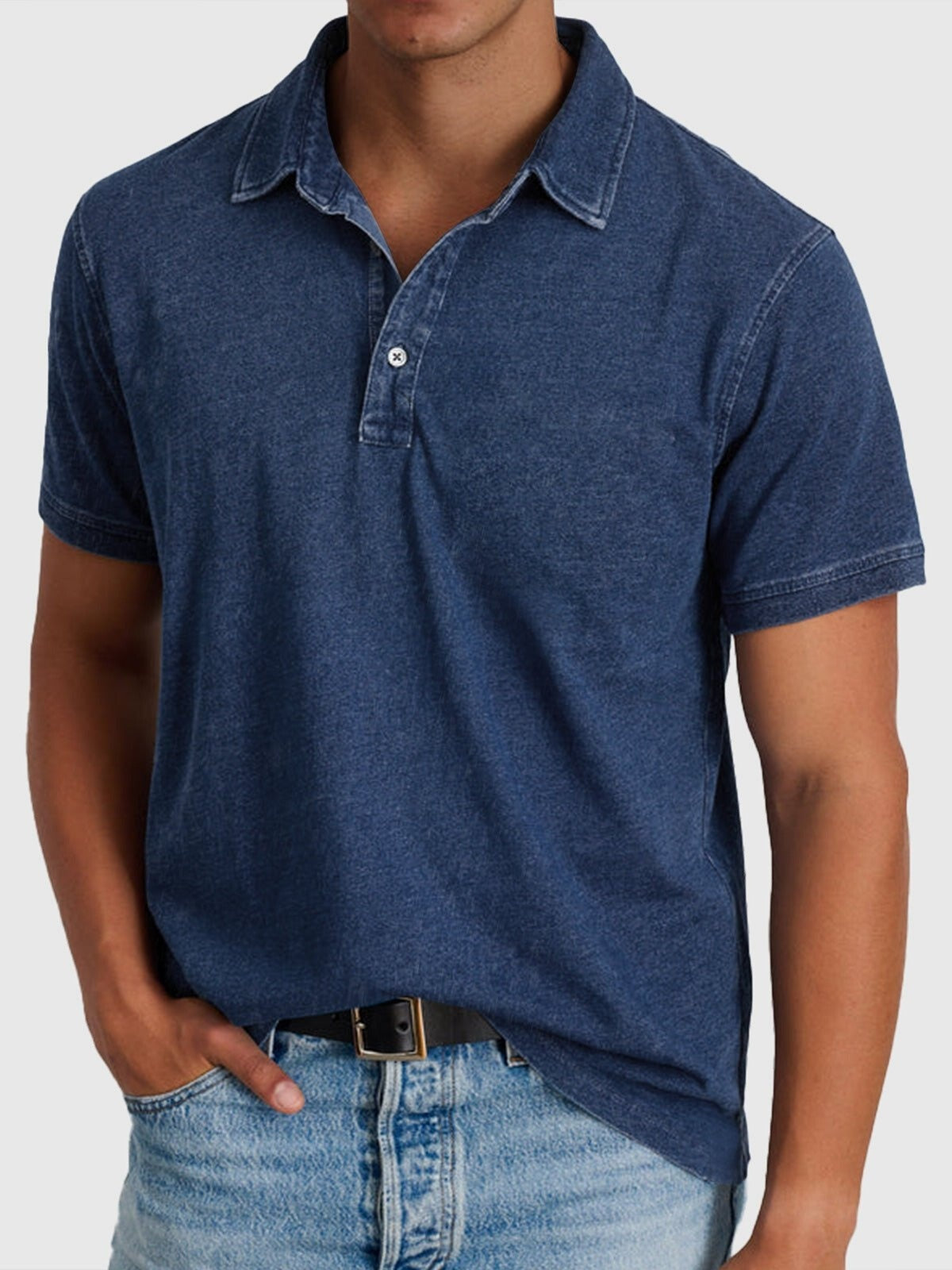 Mateo | Polo in denim di cotone a maniche corte da uomo con collo classico
