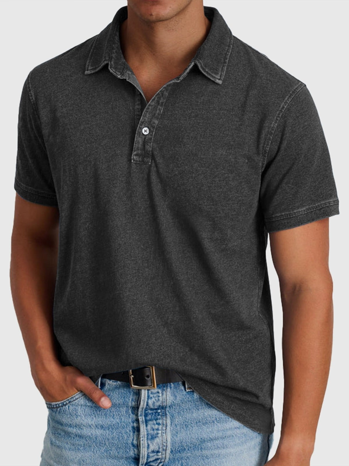 Mateo | Polo in denim di cotone a maniche corte da uomo con collo classico
