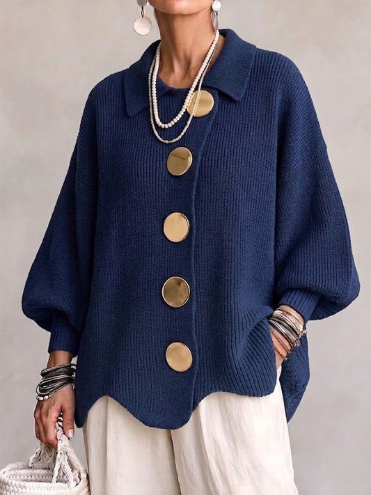 Arianna - Cardigan Oversize con Collo e Grandi Bottoni Metallici