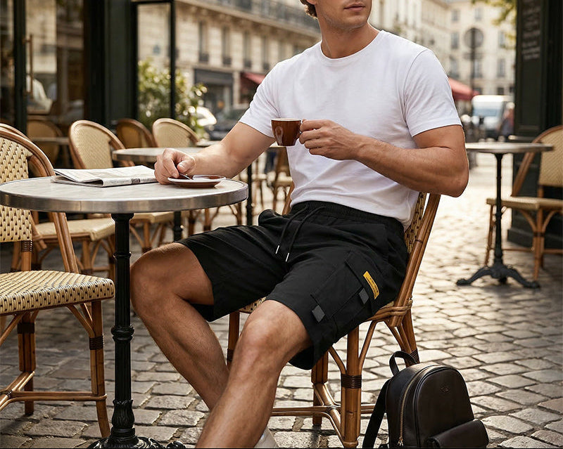 Matias -Shorts cargo casual per uomo con cordino – tasche multifunzionali pratiche, cuciture rinforzate e taglio largo