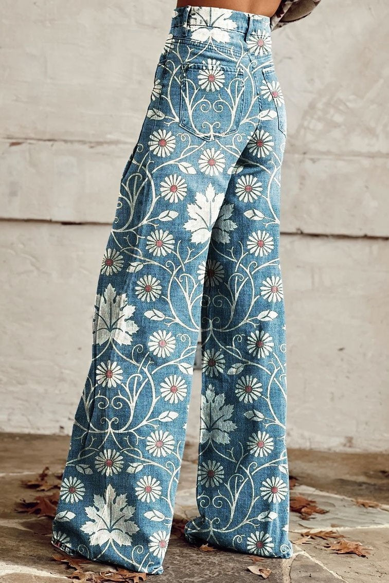 Vega | Pantaloni a campana con stampa floreale, donna, vita alta
